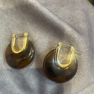 Elegant  Dainty Faux  Amber‎ Gold and Brown Hoop Earrings